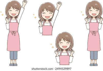 A Woman in an Apron Doing a Motivated Pose