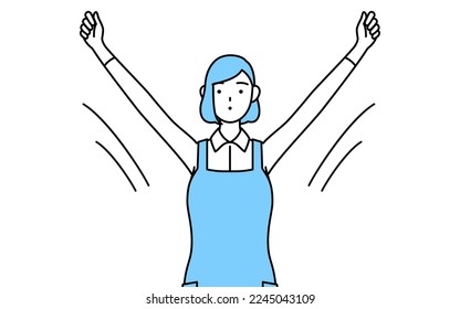 A woman in an apron doing radio calisthenics, preparation for accident prevention