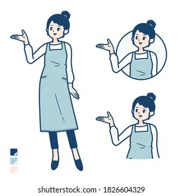 A woman in a apron with Explanation image.
It's vector art so it's easy to edit.
