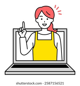 Woman in an apron giving advice online