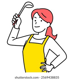 Woman in an apron holding a ladle