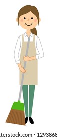 A woman in an apron is an illustration to sweep.