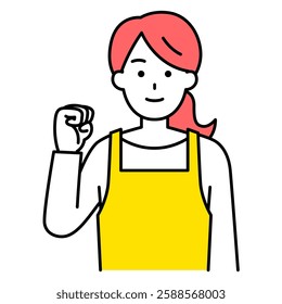 Woman in an apron making a fist pump