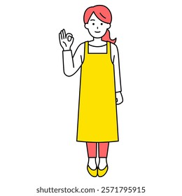 Woman in an apron making an OK sign (full body)