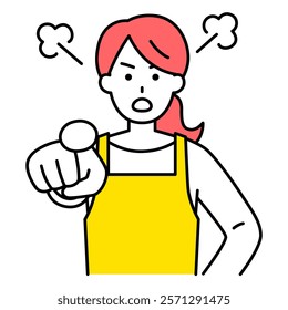 Woman in an apron pointing