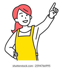 Woman in an apron pointing into the distance