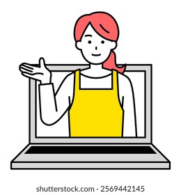 Woman in an apron providing online support