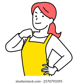 Woman in an apron puffing out her chest