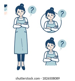 A woman in a apron with Question images.
It's vector art so it's easy to edit.
