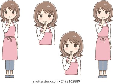 A Woman in an Apron in a Quiet Pose (Two Expressions)