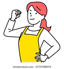 Woman in an apron showing her bicep