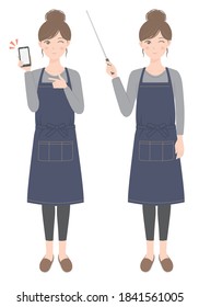 A woman in an apron with a smartphone
A woman in an apron explaining with a pointer