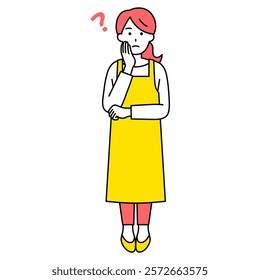 Woman in an apron thinking of an idea (full body)