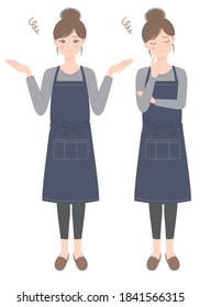 A woman in an apron thinking
A woman in an apron in trouble