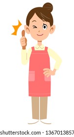 Woman with apron to thumb up