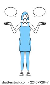 A woman in an apron with wipeout and comparison.