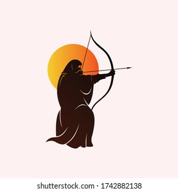 Woman Archer In Hijab, Vector Illustration