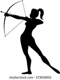 Woman Archer Silhouette - Vector Icon