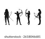 Woman Archer Silhouette. Archer Silhouette - Vector Illustration. Silhouette of the movements and body shape of an archer. vector on a white background.