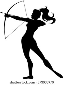 Woman Archer Silhouette - Vector Illustration
