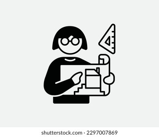 Woman Architect Icon. Female Contractor Construction Builder Career Job Symbol. Girl Occupation Service Pictogram Sign Vector Graphic Clipart Cricut