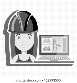 woman architecture laptop plans vector illustration graphic
