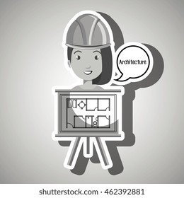 woman architecture plans helmet vector illustration graphic