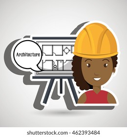 woman architecture plans helmet vector illustration graphic