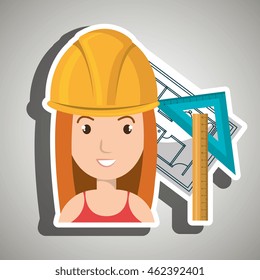 woman architecture tools plans vector illustration graphic