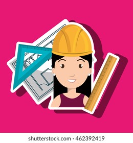 woman architecture tools plans vector illustration graphic