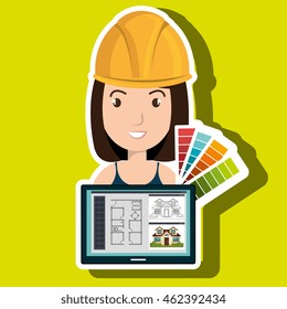 woman architecture tools plans vector illustration graphic