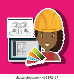 woman architecture tools plans vector illustration graphic