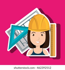woman architecture tools plans vector illustration graphic