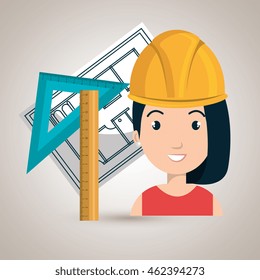 woman architecture tools plans vector illustration graphic