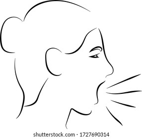 Woman arguing, Line art, Vector illustration design, Loud sound. side view