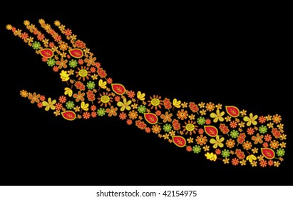 Woman arm silhouette of flowers on black background vector
