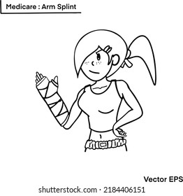 Woman with arm splint isolated on white background, Cartoon Illustration vector , Medical concept