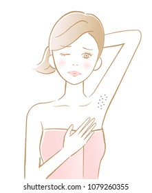 woman armpit hair removal. skin trouble under her arm. beauty and skin care concept