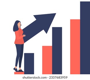 Woman with an arrow showing a growing graph