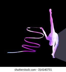 Woman art gymnastics with ribbon silhouette illustration vector background colorful concept made of transparent curved shapes