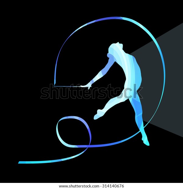 Woman art gymnastics with ribbon silhouette
illustration vector background colorful concept made of transparent
curved shapes