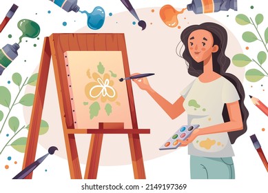 Woman Artist Character Painting Vector Graphic Stock Vector (Royalty ...