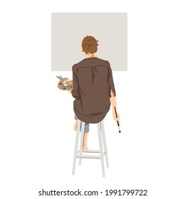 Woman Artist In Her Workshop design vector art