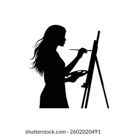 A Woman Artist Painting on a Canvas With a Brush