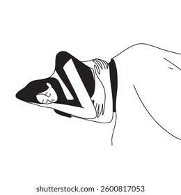 a woman is asleep with hug arm around her from behind. Vector illustration