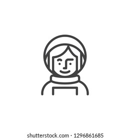 Woman astronaut avatar character line icon. linear style sign for mobile concept and web design. Spacewoman in space suit outline vector icon. Cosmonaut symbol, logo illustration