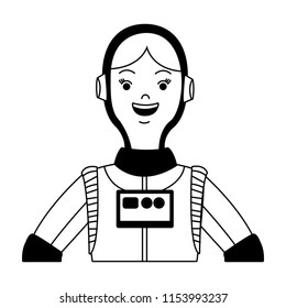 Woman astronaut cartoon in black and white