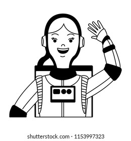 Woman astronaut cartoon in black and white