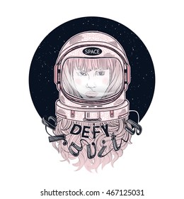 woman in astronaut helmet, art print, t-shirt design