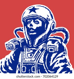 Woman astronaut on red background. Vector Illustration. Isolated vector illustration.
